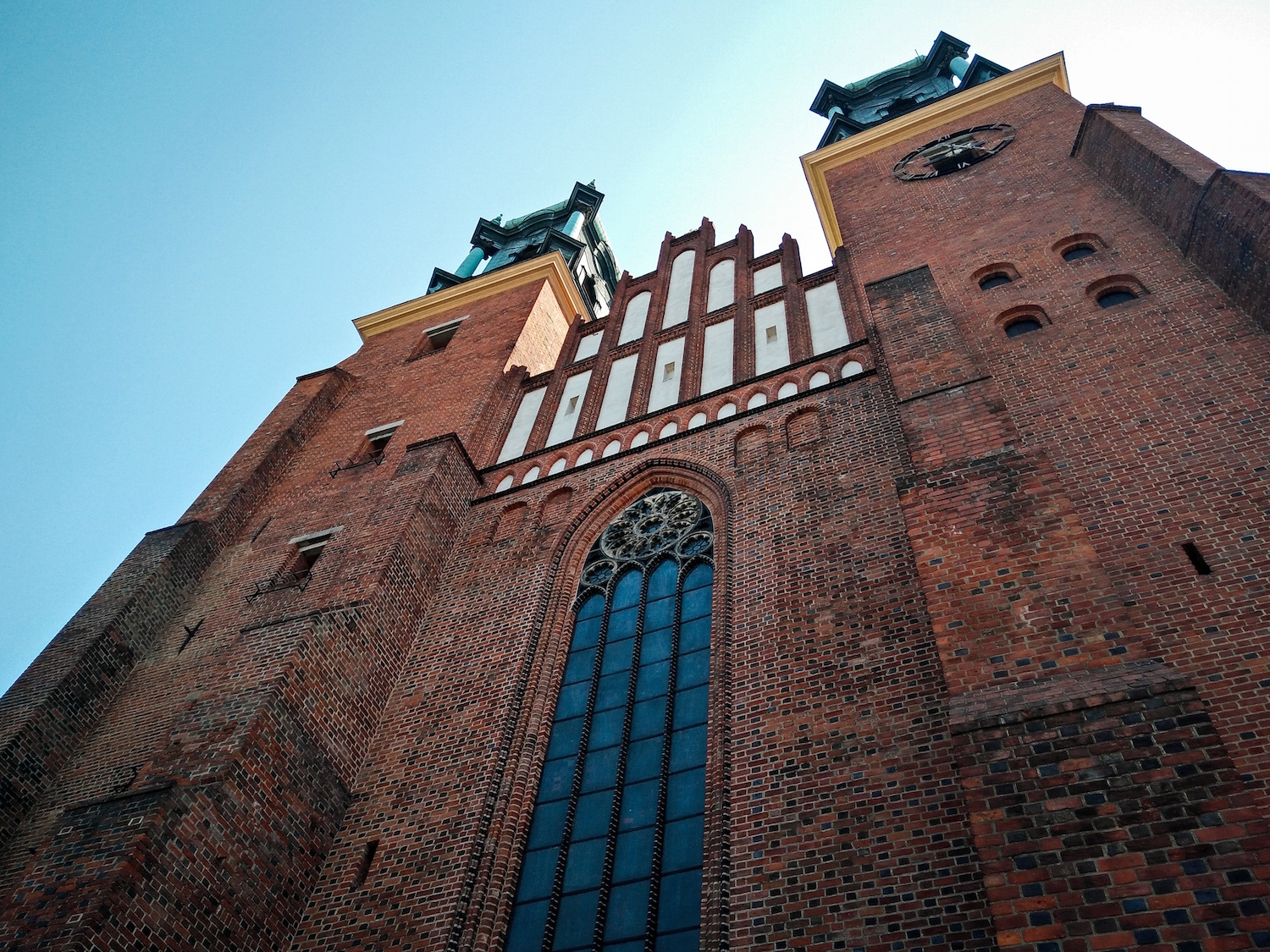 view from the ground looking up at a building in Krakow Poland