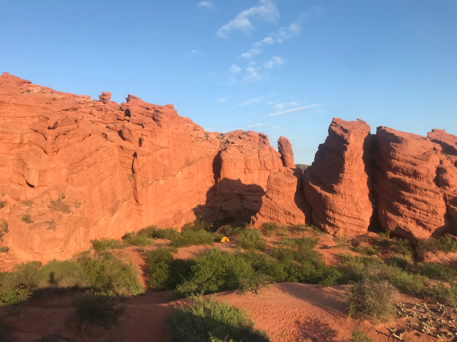 Late afternoon sun hitting the sandstone of the desert formations in Argentina